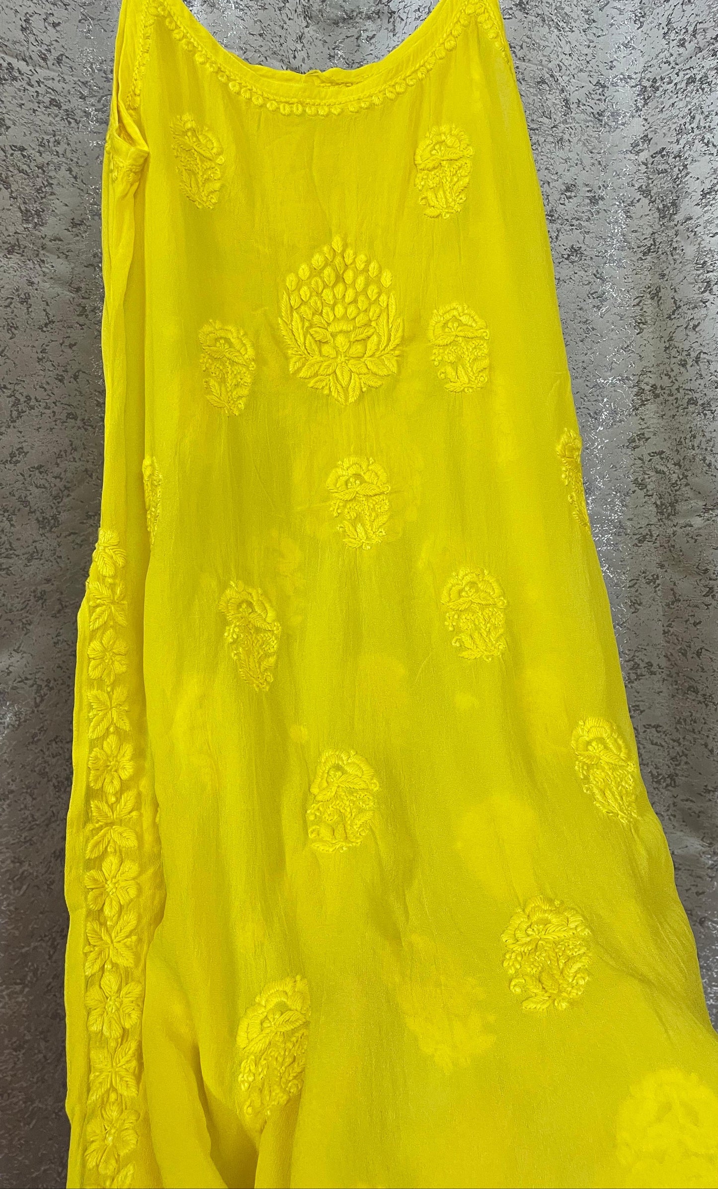 Yellow Premium Noodle Strap Viscose Handwork Lucknow Chikankari Kurti - Inayakhan Shop 