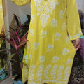 Yellow Regal Reverie Rayon Chikankari Ensemble with Lucknowi Ghaas Patti Handwork