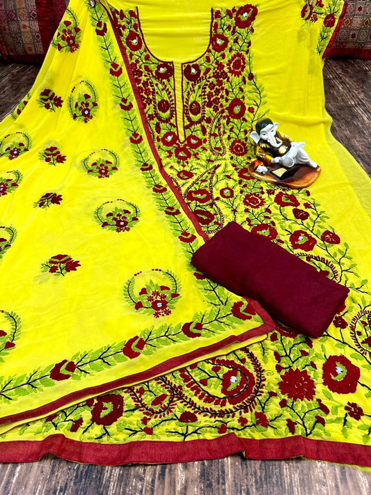 Yellow Super Georgette Phulkari Suits with Beautiful Embroidery Shopping Online - Inayakhan Shop 