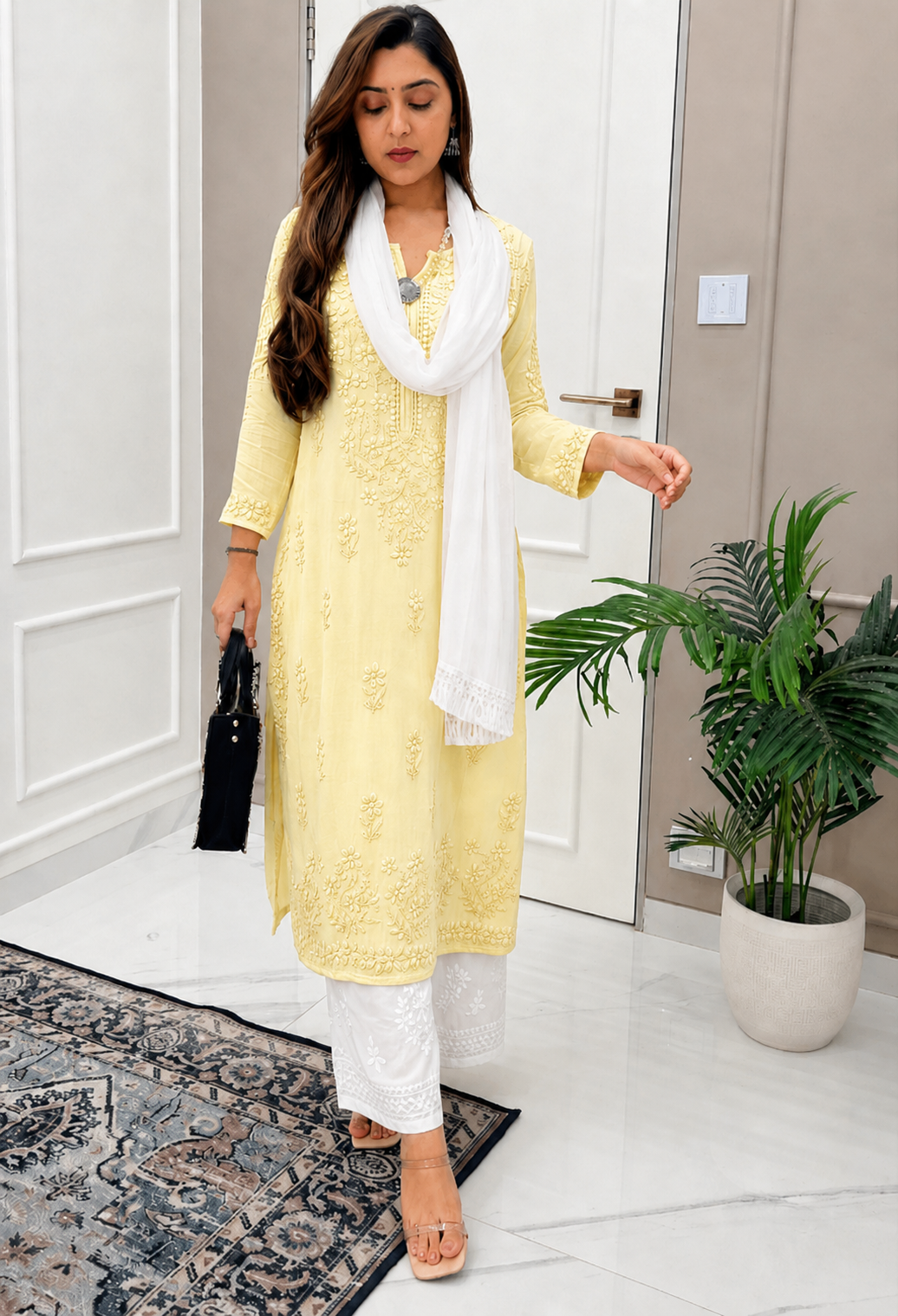 Pastel Yellow and White Ethereal Dyeable Chikankari Kurta Set (Latest Summer Colors)