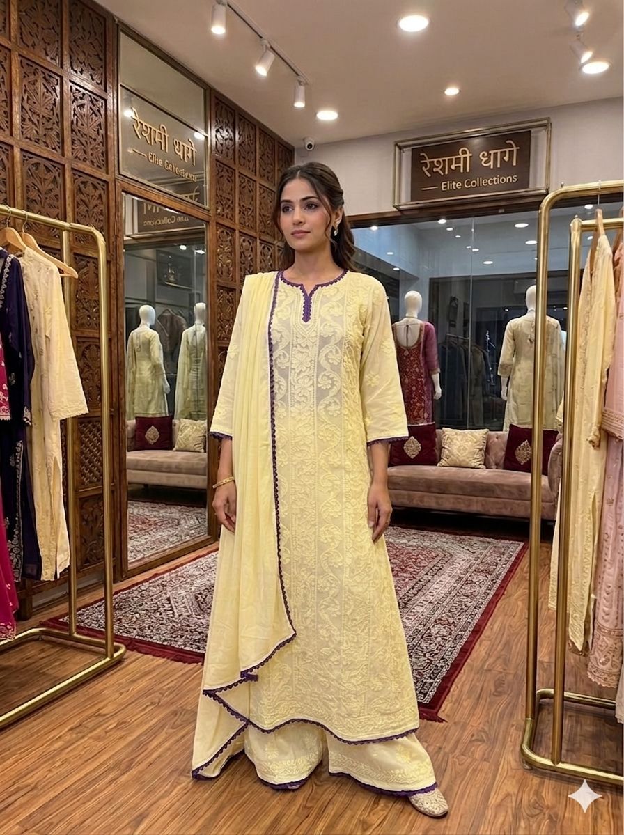 Light Yellow Chikankari Elegance Ensemble (New)