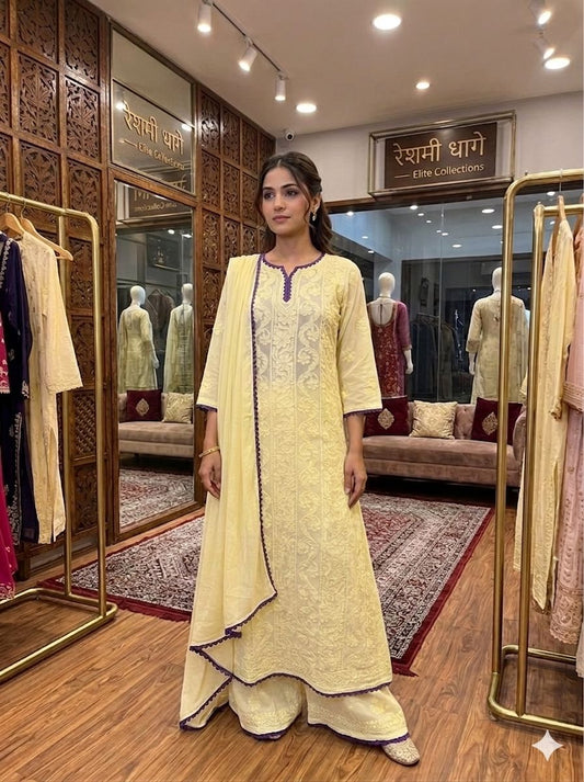 Light Yellow Chikankari Elegance Ensemble (New)