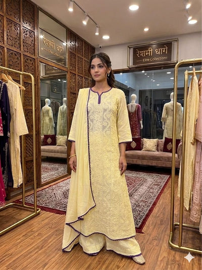 Light Yellow Chikankari Elegance Ensemble (New)