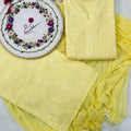 Yellow Handcrafted Lucknowi Chikankari Style Rayon Kurti Set