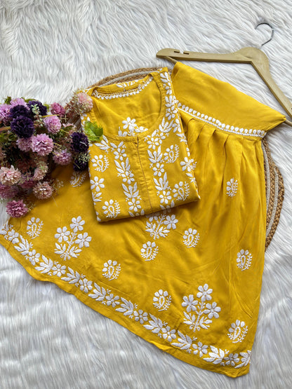 Yellow Premium Kurti & Gharara Co-ord Set – Lucknow Chikankari Handwork