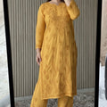 Yellow Plus Size Lucknow Chikankari Modal Kurti with Palazzo Set