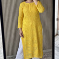 Yellow Lucknowi Chikankari Rose Viscose Georgette Kurta Set