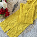 Yellow Designer Lucknow Chikankari Collection Cotton Kurti & Pant Set