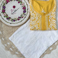 Yellow Handcrafted Lucknowi Chikankari Style Short Kurta & Palazzo Set