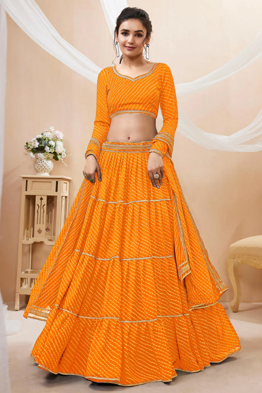 Yellow Color Leheriya Print Wide Flair Navratri Lehenga Choli