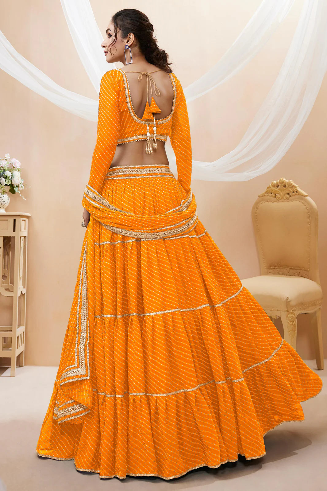 Yellow Color Leheriya Print Wide Flair Navratri Lehenga Choli