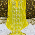 Yellow Handcrafted Lucknow Chikankari Mirror Sharara Set