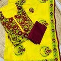 Yellow Beautiful Super Georgette Kantha Work Suits Stitched