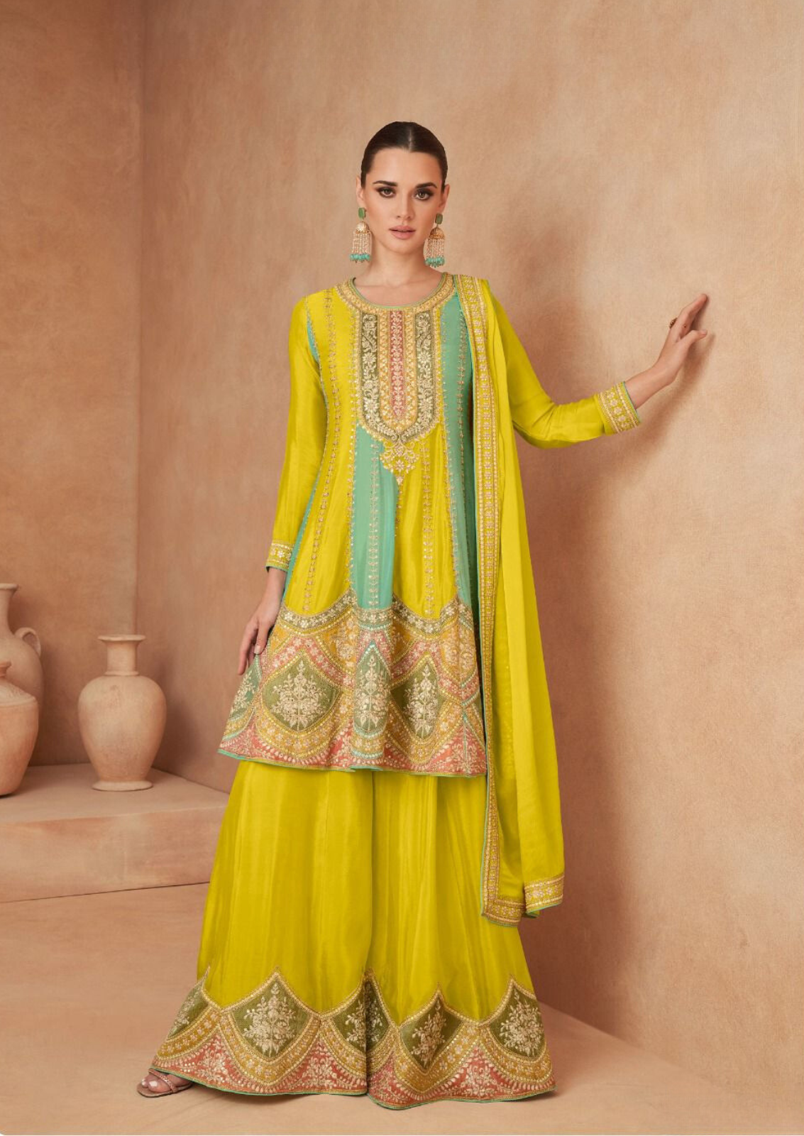 Yellow Designer Salwar Kameez Palazzo with Dupatta