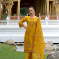 Mustard Yellow Pakistani Style Salwar Kameez Dupatta Set with Organza Dupatta