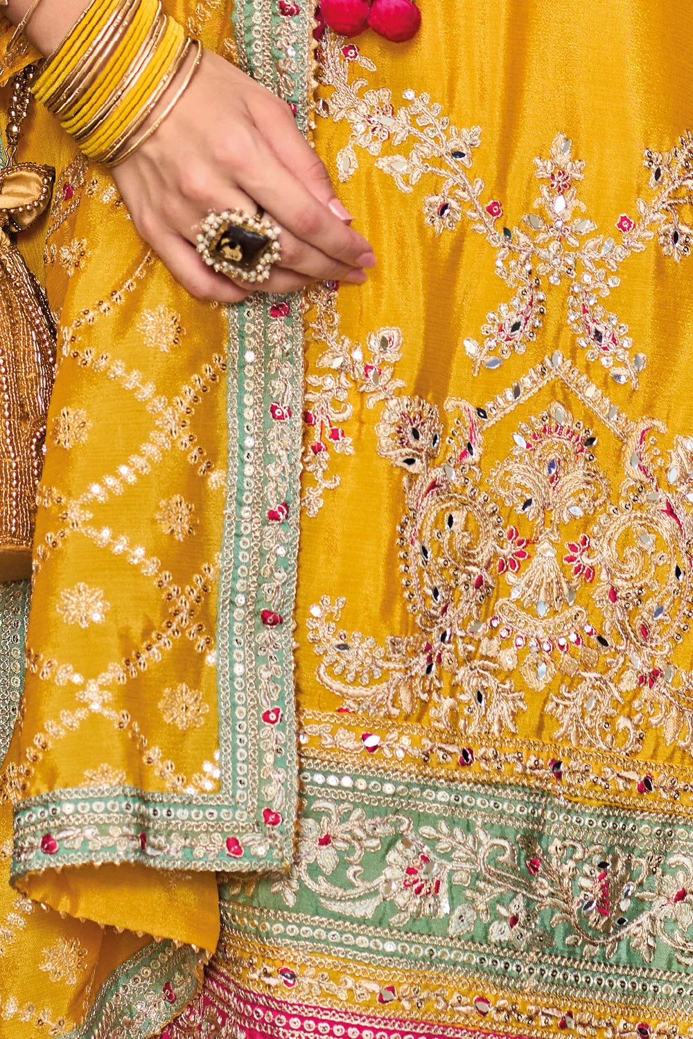 Golden Radiance Chinon Silk Embroidered Palazzo Pakistani Style Suit