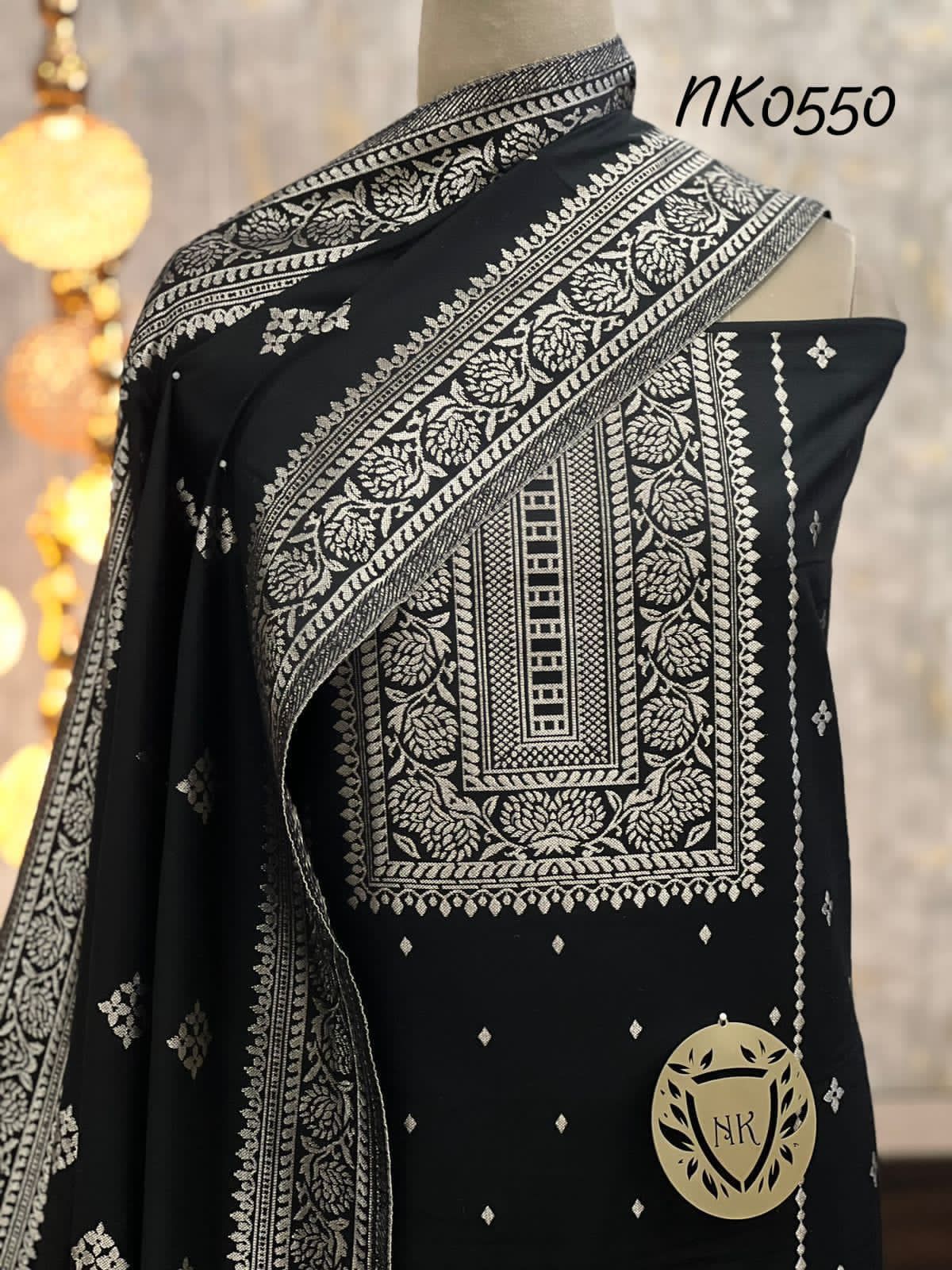 Combo Black Kaani + Brown Winter Wear Knitted Gown, Leggings, and Dupatta Set