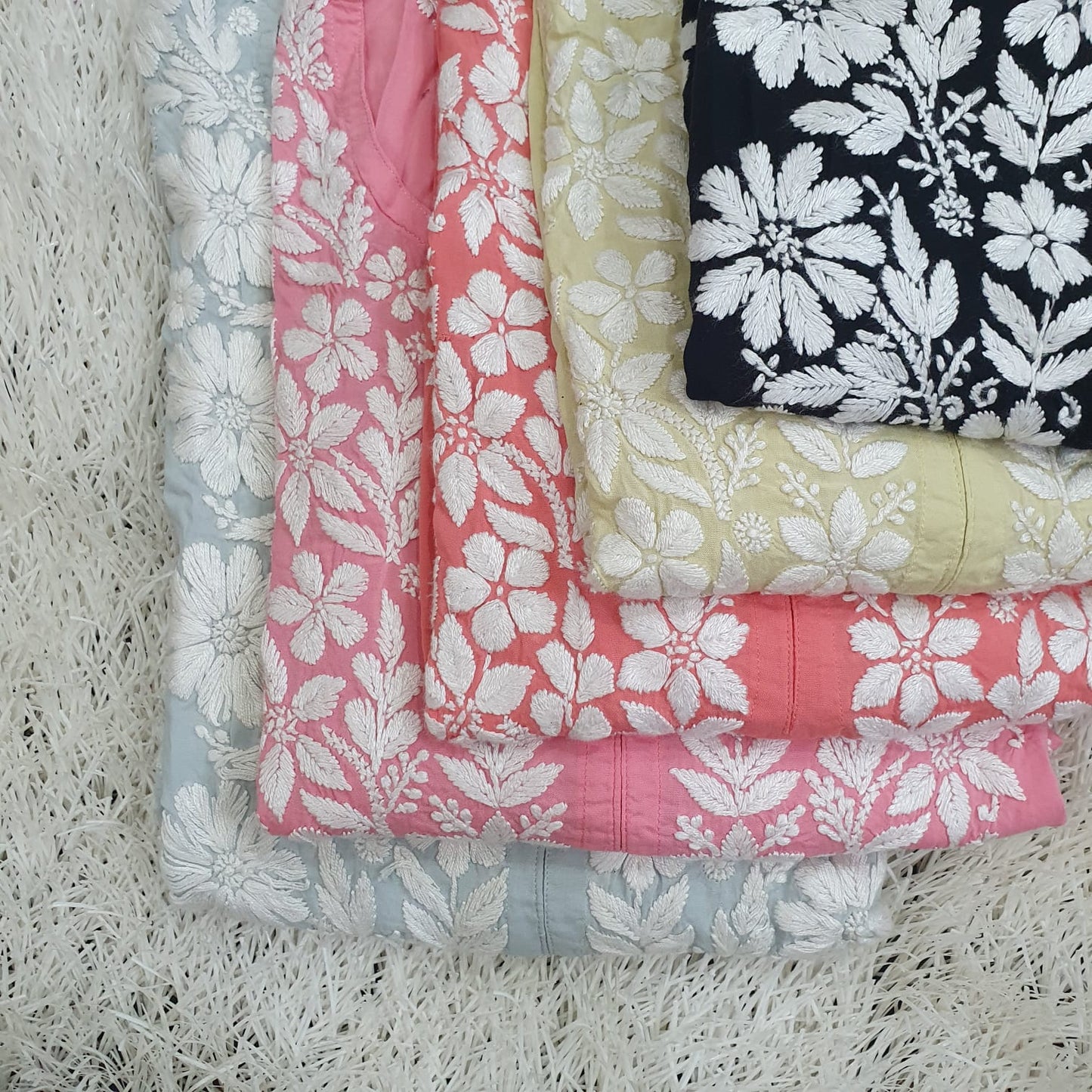 Combo Blue Ombre Dyed Semi Georgette Kurti + Long Modal Chikankari Kurti (Baby Pink)