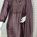Dark Brown Ramadan Elegance: Chikankari Modal Chanderi Cutdana Set