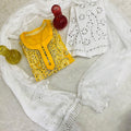 Amber Yellow Lucknowi Georgette Chikankari Mirror Gala Buti Kurti Latest Online