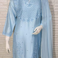 Blue Ramadan Elegance: Chikankari Modal Chanderi Cutdana Set