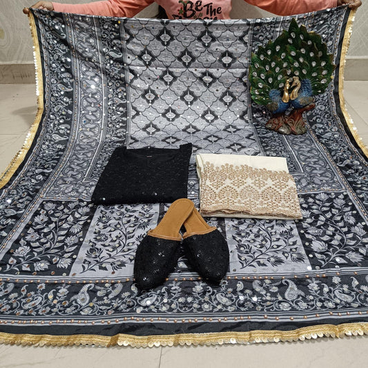 Design-2 Black Cambric Cotton Kurti with Digital Pakistani Mirror Dupatta Set Latest Online - Inayakhan Shop 