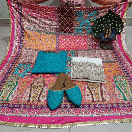 Design-2 Blue Cambric Cotton Kurti with Digital Pakistani Mirror Dupatta Set Latest Online - Inayakhan Shop 