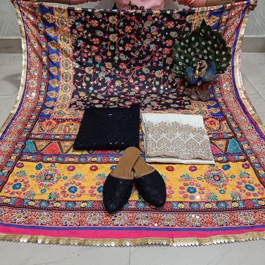 Design-4 Black Cambric Cotton Kurti with Digital Pakistani Mirror Dupatta Set Latest Online - Inayakhan Shop 