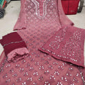 Dusty Pink Gradient Mirror Work Chikankari Kurti Sharara Dupatta Set
