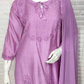 Dusty Pink Ramadan Elegance: Chikankari Modal Chanderi Cutdana Set