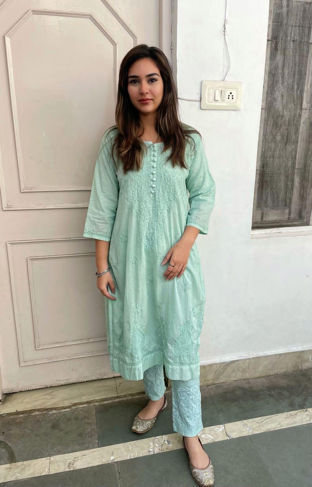 Lavender Cotton Chikankari Hand Work Kurti Suit Designs - Inayakhan Shop 