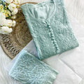 Light Dusty Green Cotton Chikankari Handwork Kurti Pant Suit Shopping