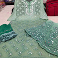 Light Green Gradient Mirror Work Chikankari Kurti Sharara Dupatta Set