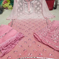 Light Pink Gradient Mirror Work Chikankari Kurti Sharara Dupatta Set