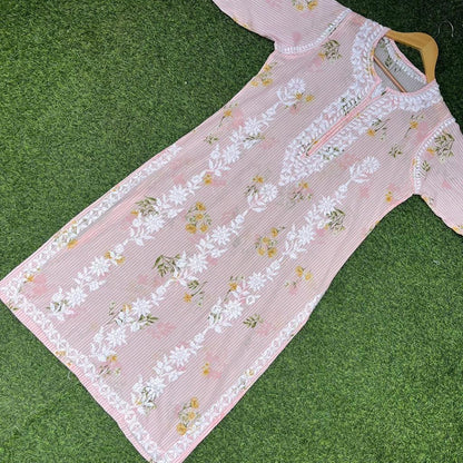 Light Pink Mulmul Cotton Kurta with Exclusive Heavy Work Shopping Online - Inayakhan Shop 