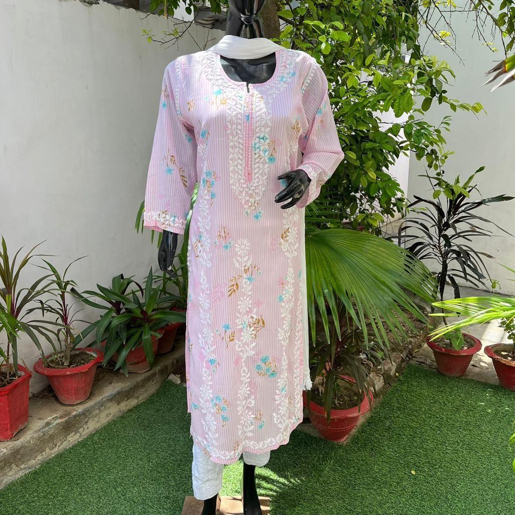Light Purple Mulmul Cotton Kurta with Exclusive Heavy Work Shopping Online - Inayakhan Shop 