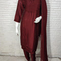 Maroon Ramadan Elegance: Chikankari Modal Chanderi Cutdana Set