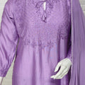 Mauve Ramadan Elegance: Chikankari Modal Chanderi Cutdana Set