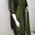 Olive Green Ramadan Elegance: Chikankari Modal Chanderi Cutdana Set