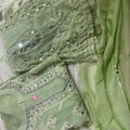 Ombre Green Georgette Kurti with Potli Handmade Buttons & Mirror Booti Jaal Shopping Online