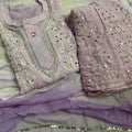 Ombre Purple Georgette Kurti with Potli Handmade Buttons & Mirror Booti Jaal Shopping Online