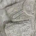 Ombre White Georgette Kurti with Potli Handmade Buttons & Mirror Booti Jaal Shopping Online