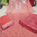 Peach Gradient Mirror Work Chikankari Kurti Sharara Dupatta Set