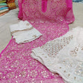 Pink Premium Quality Georgette Lucknow Chikankari Gota Patti Kurti Palazzo