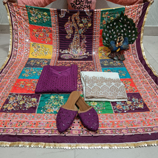 Purple Cambric Cotton Kurti with Digital Pakistani Mirror Dupatta Set Latest Online - Inayakhan Shop 