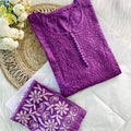 Purple Cotton Chikankari Hand Work Kurta Pant Suits