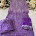 Purple Gradient Mirror Work Chikankari Kurti Sharara Dupatta Set