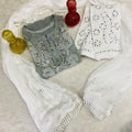 Silver Grey Lucknowi Georgette Chikankari Mirror Gala Buti Kurti Latest Online