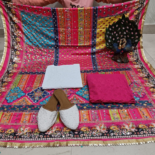 White Cambric Cotton Kurti with Digital Pakistani Mirror Dupatta Set Latest Online - Inayakhan Shop 