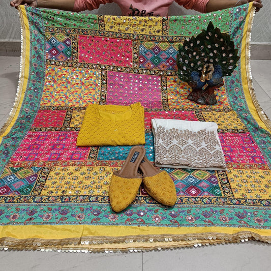 Yellow Cambric Cotton Kurti with Digital Pakistani Mirror Dupatta Set Latest Online - Inayakhan Shop 